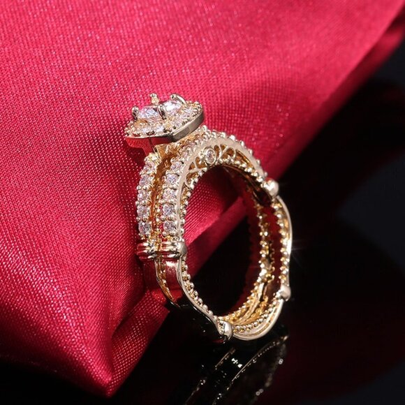 💍 Dainty Square Full Gems Zircon Gold Luxury Ring for Women, INDN8237 - Picture 4 of 7